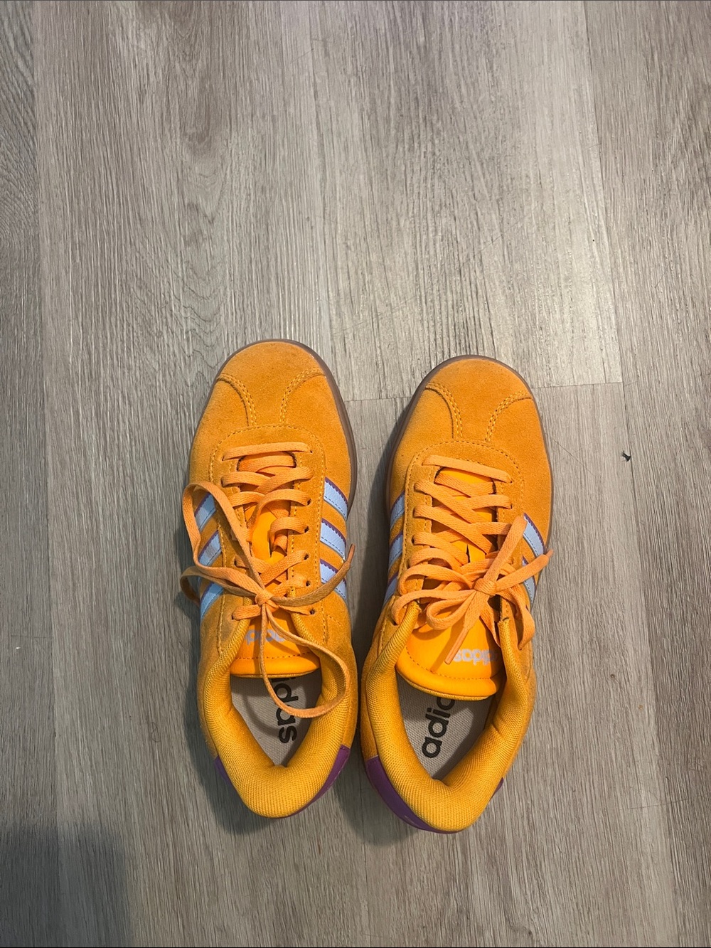 adidas Orange Suede Low-Top Sneakers with White Stripes